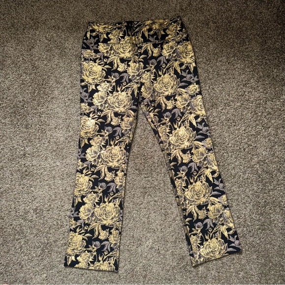 Soft Surroundings Pants Womens Medium Petite Black Gold Floral Moonstruck Boot - Picture 1 of 8
